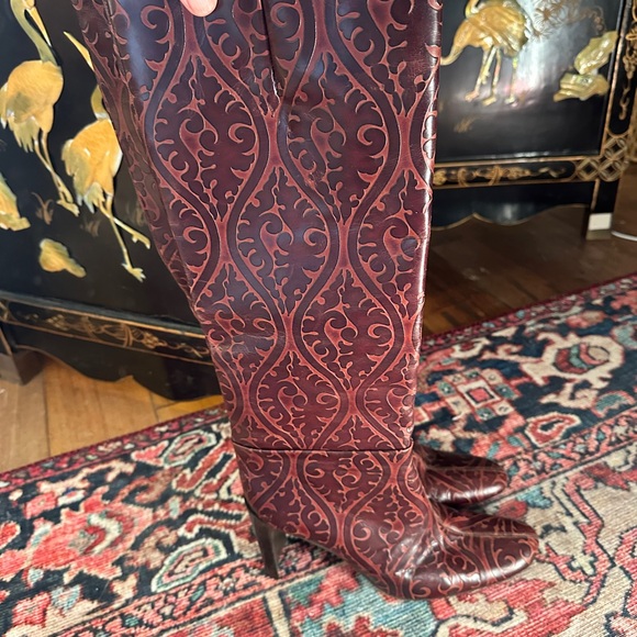 Vintage DKNY Brown Patterned Knee-High Boots - Picture 3 of 11